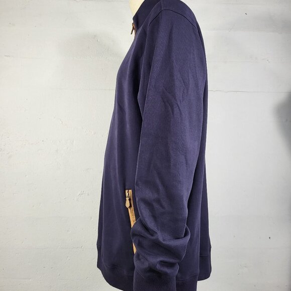 Brooks Brothers dark blue 100% cotton 1/4 zip sweatshirt suede trim mens XXL - Picture 7 of 8
